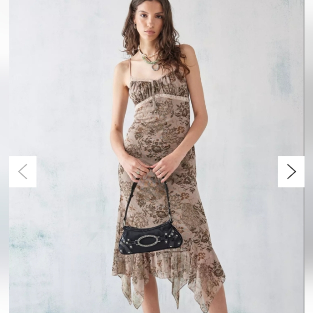 Urban Outfitters Quartz brown floral flock midi dress